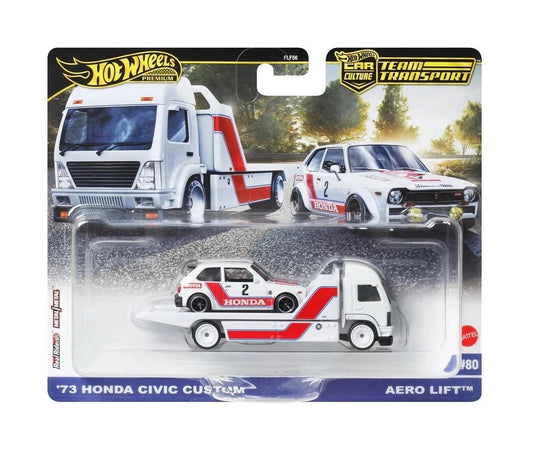 Hot Wheels Premium - '73 Honda Civic Custom + Aero Lift - Series Car Culture Team Transport - Scale 1/64
