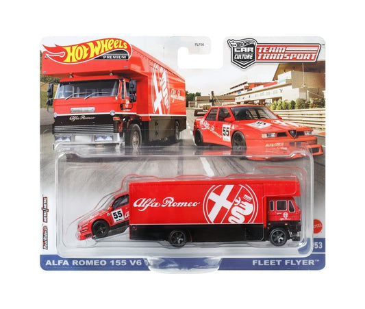 Hot Wheels Premium - Alfa Romeo 155 V6 Ti and Fleet Flyer - Series Car Culture Team Transport - Scale 1/64