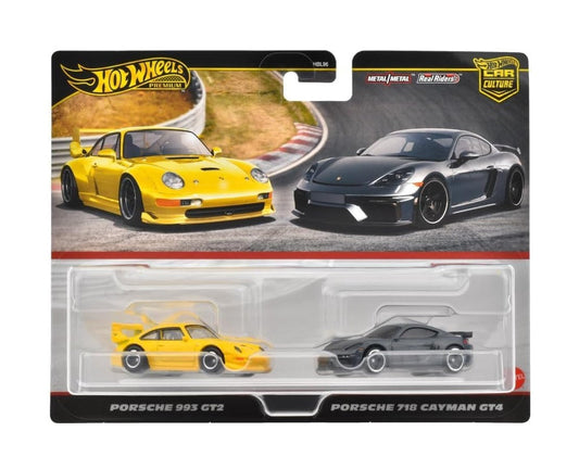Hot Wheels Premium - 2-Pack Porsche 993 GT2/ Porsche 718 Cayman GT4 - Scala 1/64 HRR82