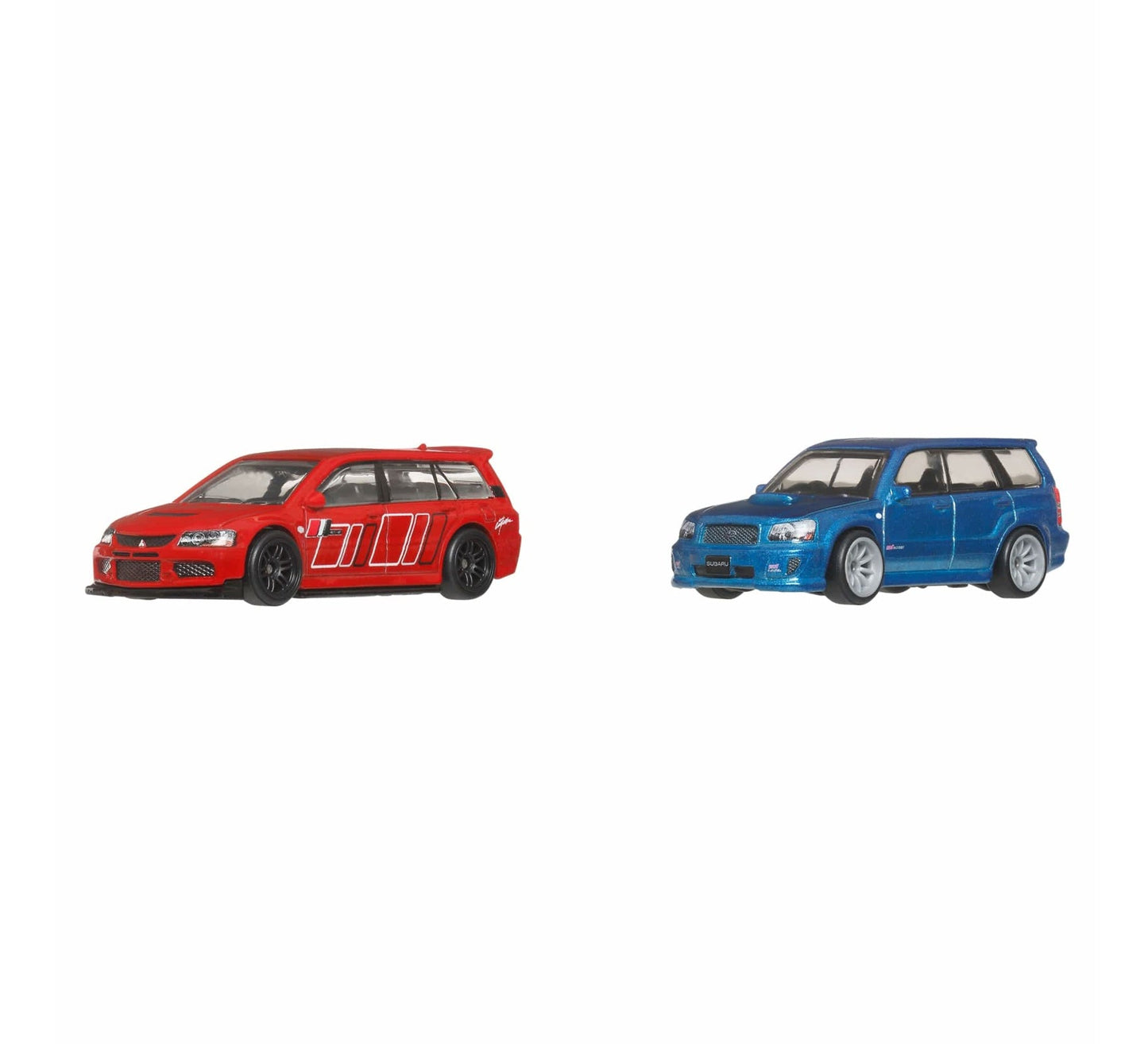 Hot Wheels Premium - 2-Pack 2005 Mitsubishi Lancer Evolution IX Wagon - 2004 Subaru Forester STI - Scala 1/64