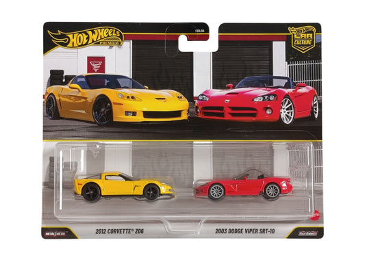 Hot Wheels Premium - Coffret de 2 voitures : Corvette Z06 2012 et Dodge Viper SRT 2003 - Échelle 1/64