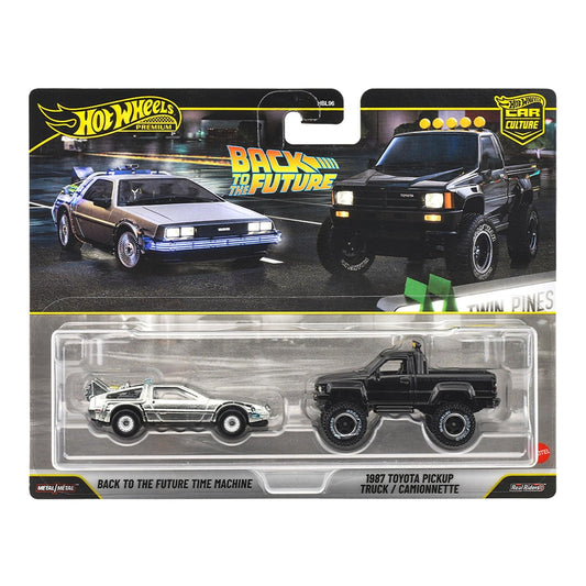 Hot Wheels Premium - 2-Pack Back to The Future Time Machine - 1987 Toyota Pickup Truck - 1/64 Scale