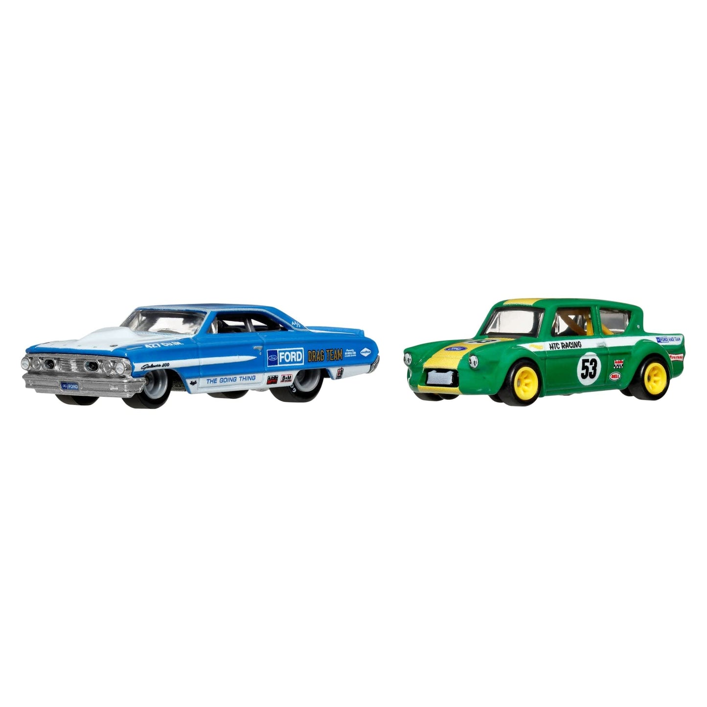 Hot Wheels Premium - Pack de 2 voitures personnalisées : Galaxie 500 de 1964 et Anglia Racer de 1967 Ford - Échelle 1/64