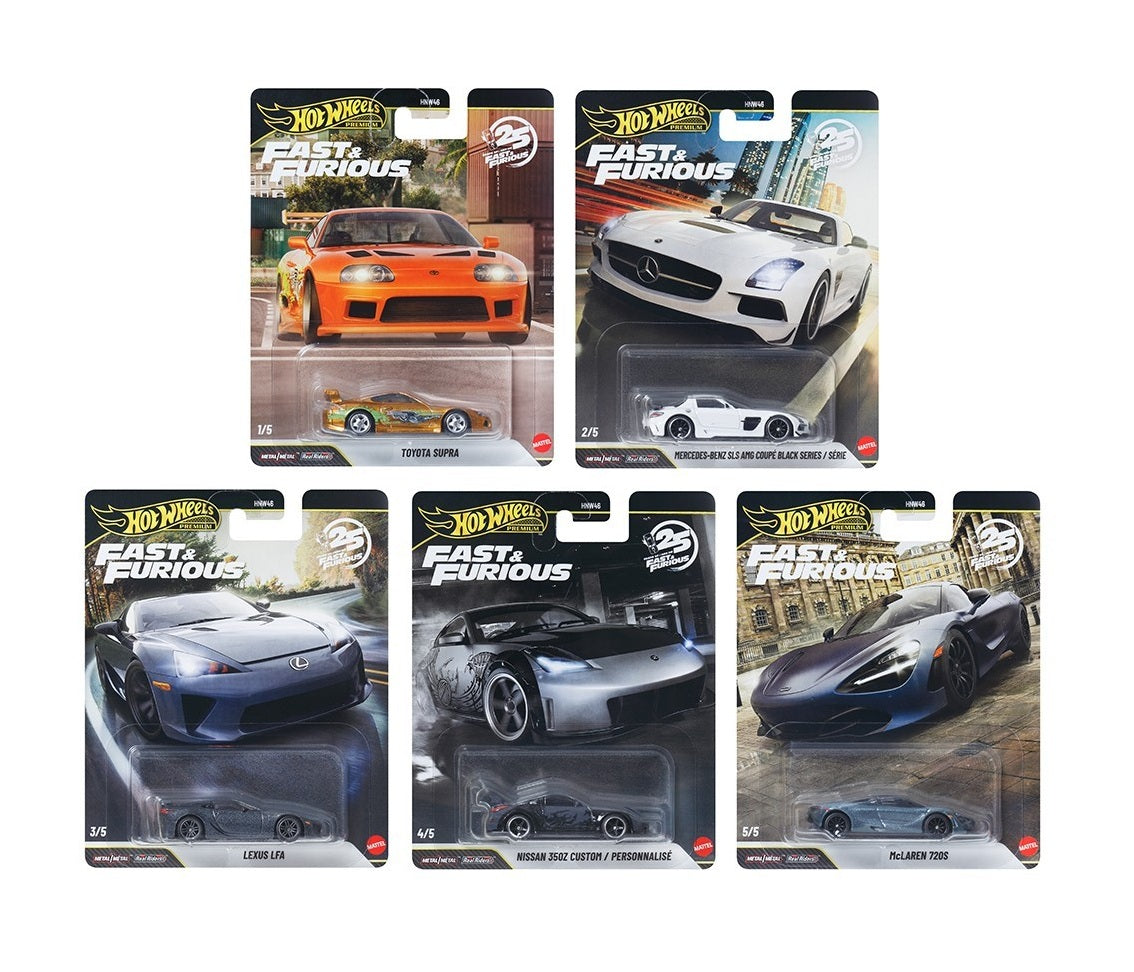 Hot Wheels Premium - Case HNW46-956R Fast & Furious 25th Anniversary Set of 5 Cars - 1/64 Scale