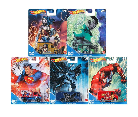 Hot Wheels Premium - DC Comics 2021 Assortment Set of 5 Cars - 1/64 Scale
