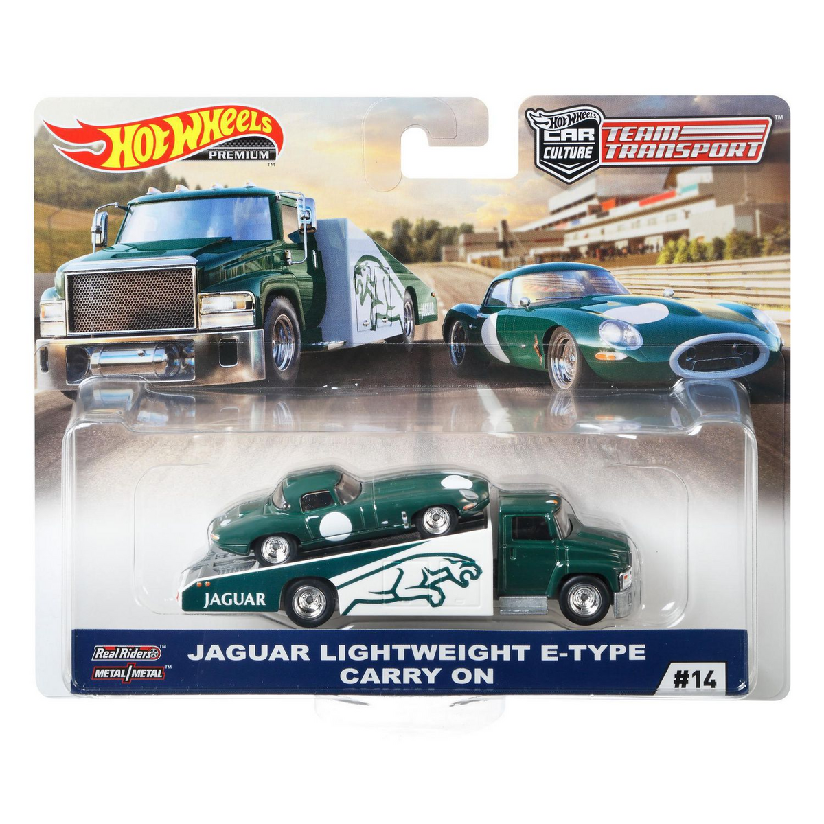 Hot Wheels Premium - Jaguar Lightweight E-Type + Carry On - Series Car Culture Team Transport - 1/64 Scale