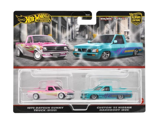 Hot Wheels Premium - 2-Pack 1975 Datsun Sunny Truck (B120) and Custom '93 Nissan Hardbody (D21) - Scala 1/64 HRR78