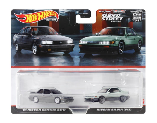 Hot Wheels Premium 2-Pack '91 Nissan Sentra SE-R and Nissan Silvia (S13) - 1/64 Scale