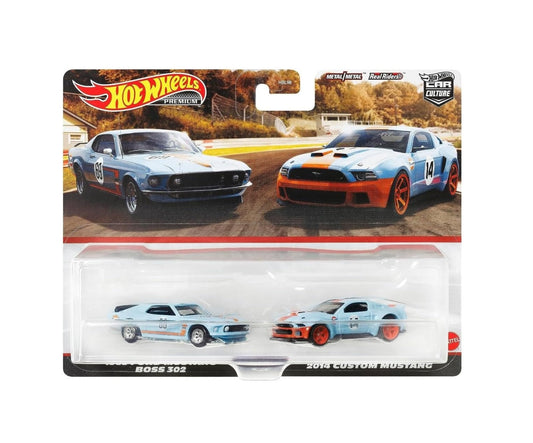 Hot Wheels Premium - 2-Pack 1969 Ford Mustang Boss 302 - 2014 Custom Mustang - Scale 1/64