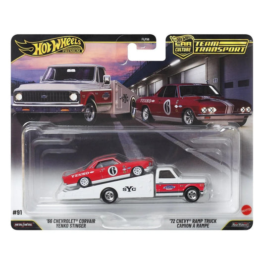 Hot Wheels Premium - '66 Chevrolet Corvair Yenko Stinger + '72 Chevy Ramp Truck - Series Car Culture Team Transport - Scala 1/64