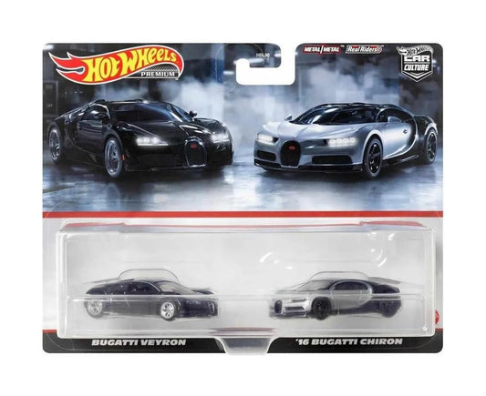 Hot Wheels Premium - 2-Pack Bugatti Veyron and 16' Bugatti Chiron - Scale 1/64
