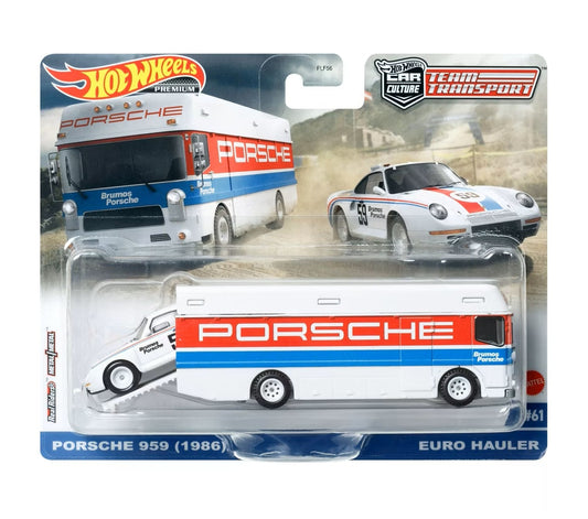 Hot Wheels Premium - Porsche 959 (1986) + Euro Hauler - Series Car Culture Team Transport - Scala 1/64
