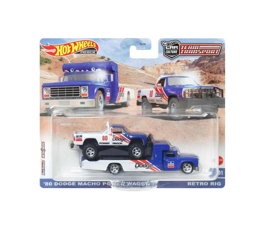 Hot Wheels Premium - '80 Dodge Macho Power Wagon &amp; Retro Rig - Series Car Culture Team Transport - Scale 1/64
