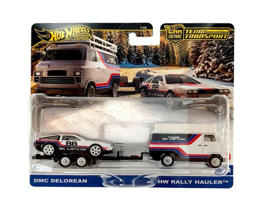 Hot Wheels Premium - DMC DeLorean + Camion de rallye HW - Série Car Culture Team Transport - Échelle 1/64
