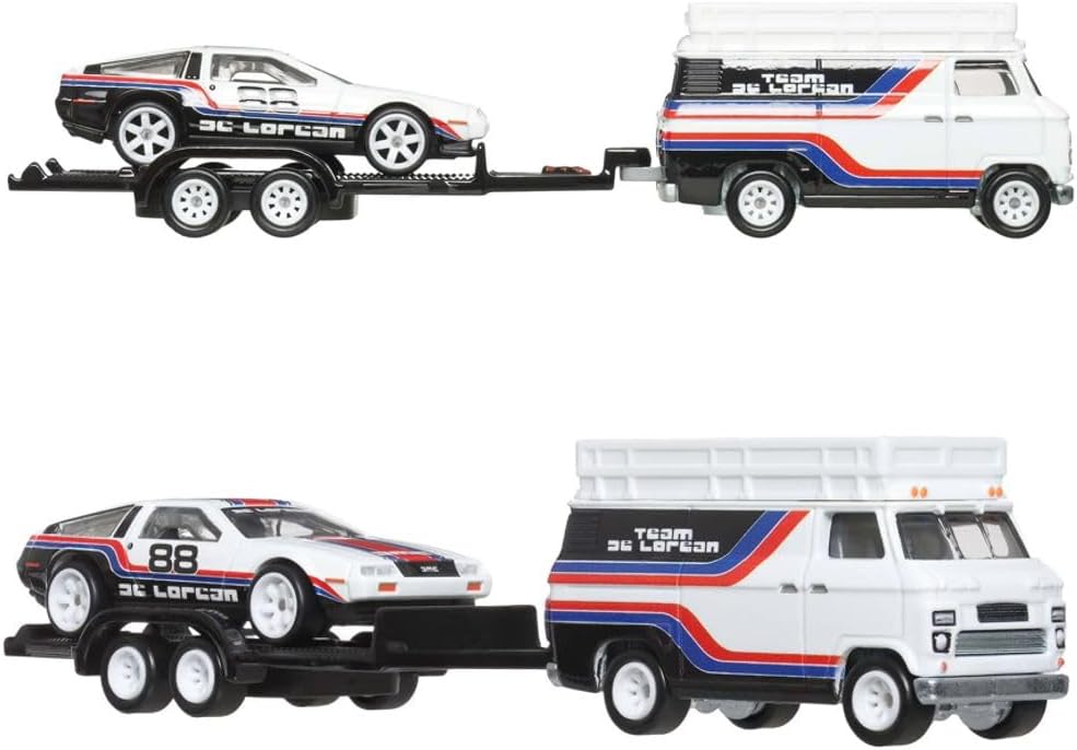 Hot Wheels Premium - DMC DeLorean + Camion de rallye HW - Série Car Culture Team Transport - Échelle 1/64