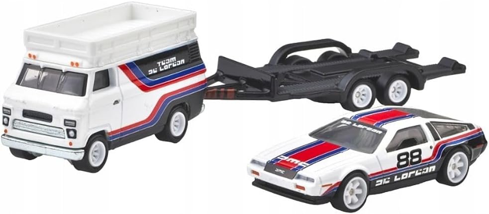 Hot Wheels Premium - DMC DeLorean + Camion de rallye HW - Série Car Culture Team Transport - Échelle 1/64