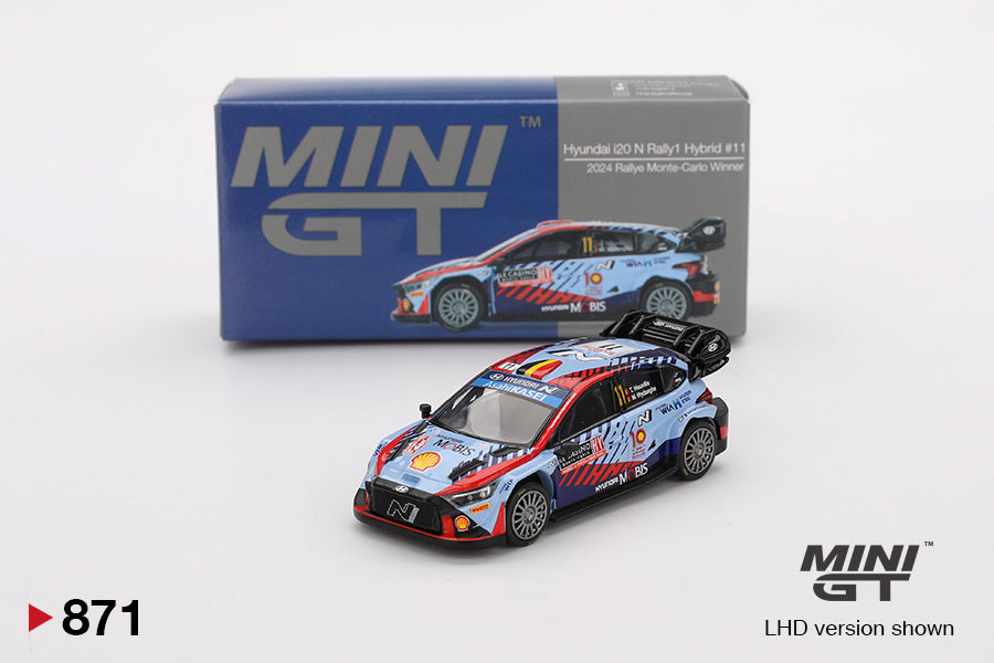 Mini GT - Hyundai i20 N Rally1 Hybrid #11 2024 Rallye Monte-Carlo Winner - Scale 1/64 MGT00871-L
