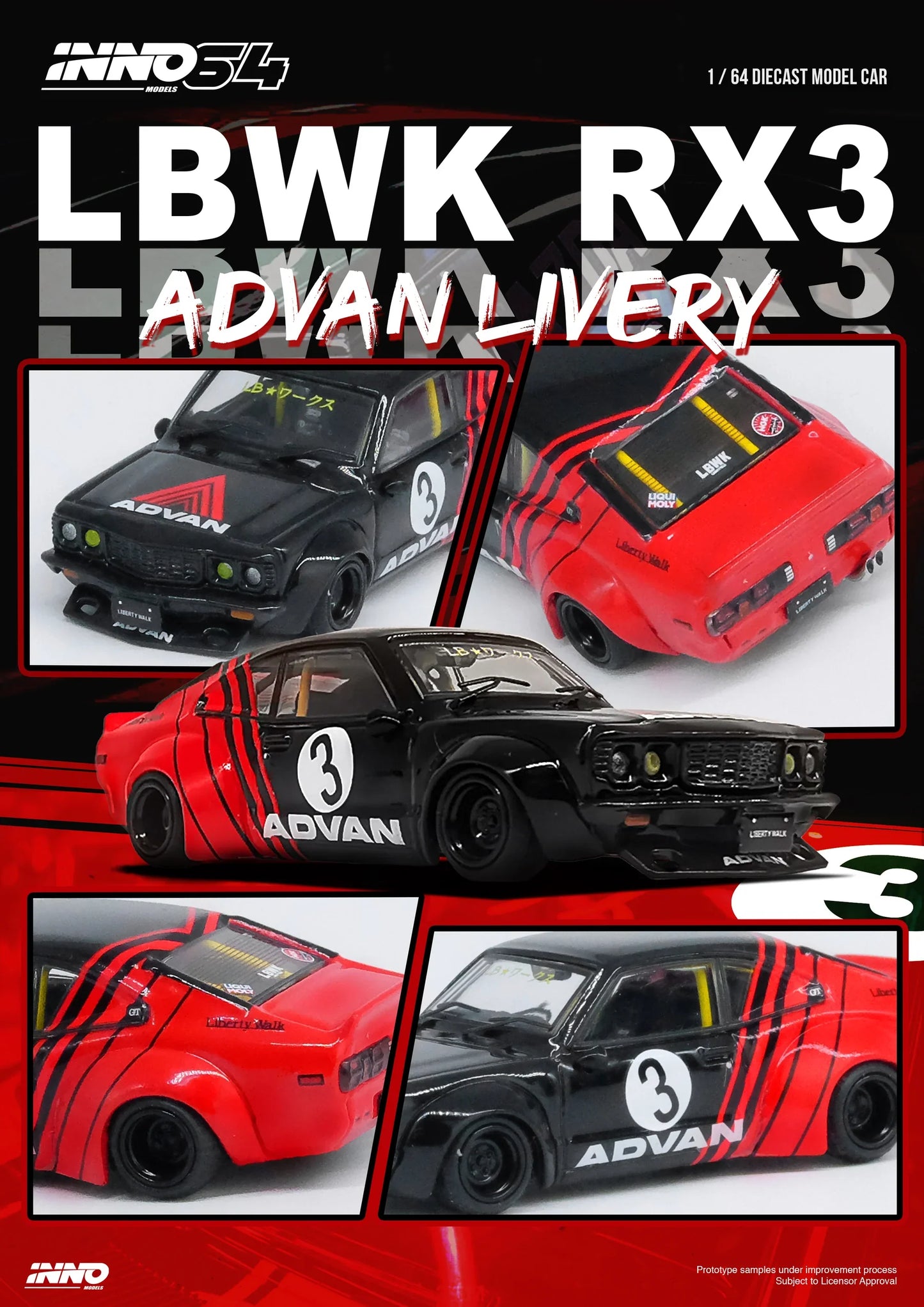 INNO64 - LBWK Mazda RX3 Savanna * Advan Livery* - Échelle 1/64 IN64-LBWKRX3-02