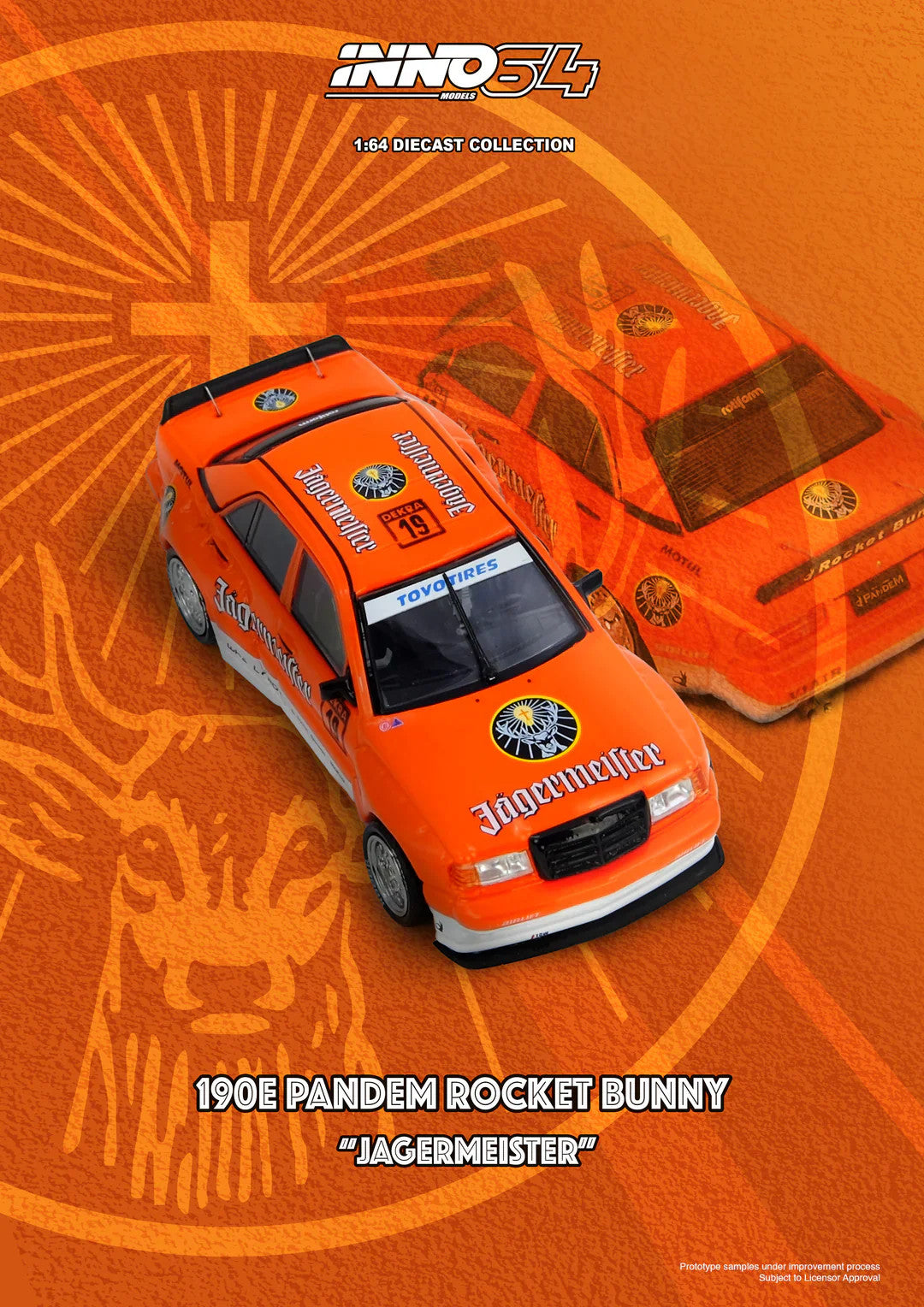 INNO64 - Mercedes 190E Pandem Rocket Bunny Jäegermeister - 1/64 Scale IN64-190EP-JGMT