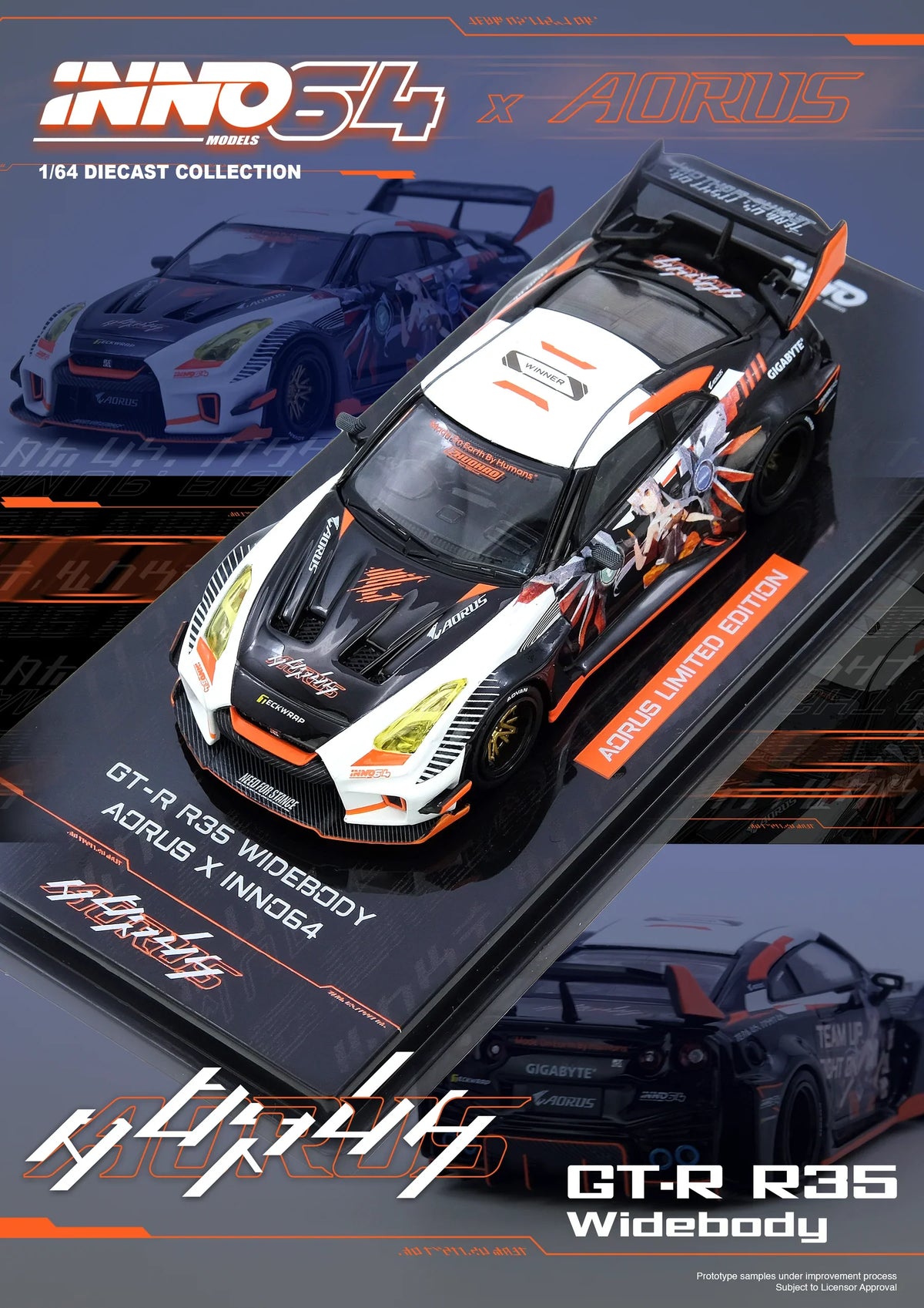INNO64 - Nissan GT-R R35 Aorus x Inno64 Widebody Limited Edition - Scala 1/64 IN64-R35LB-AORUS