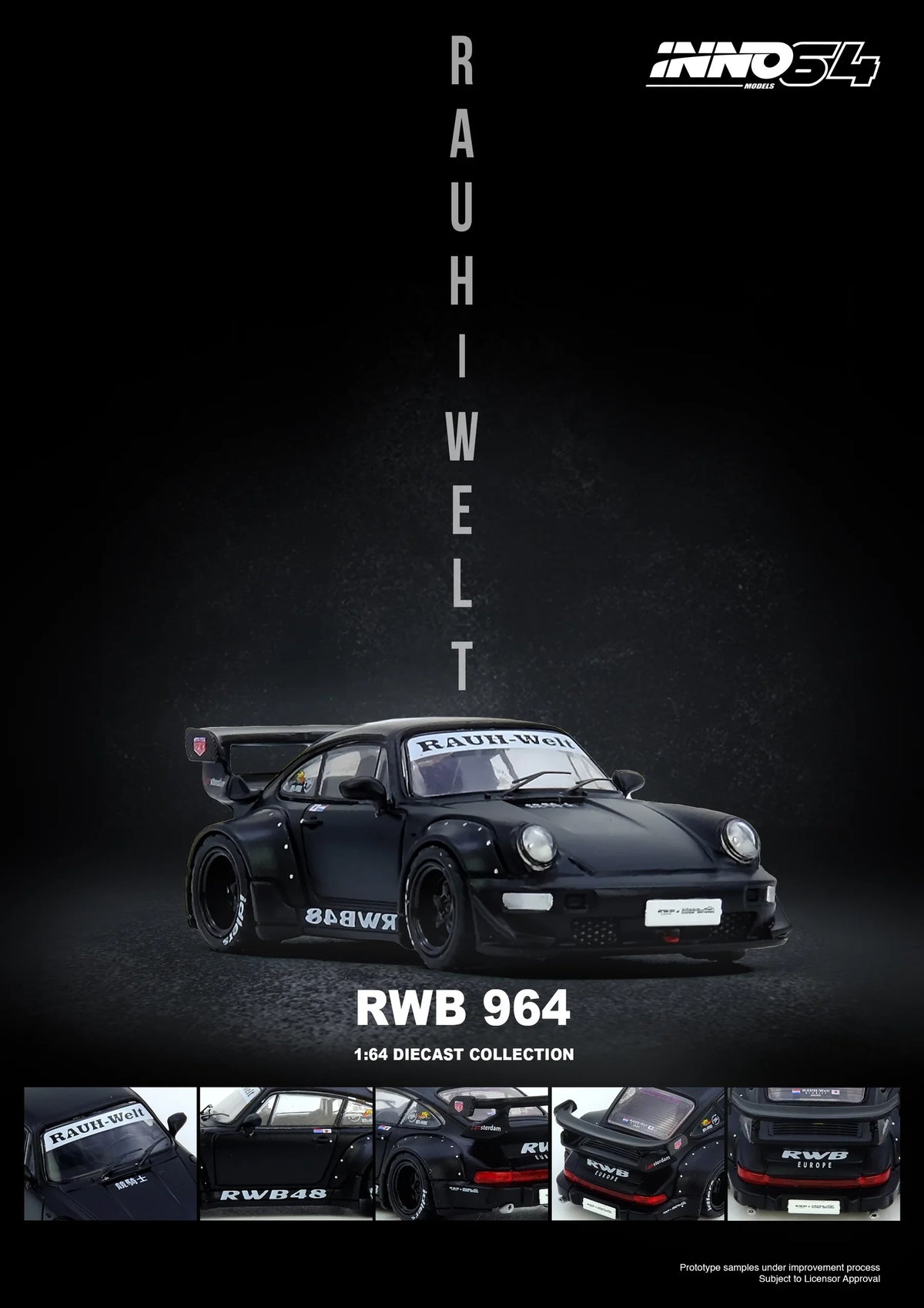 INNO64 - Porsche RWB 964 Black Matt - Scala 1/64 IN64-RWB964-BM