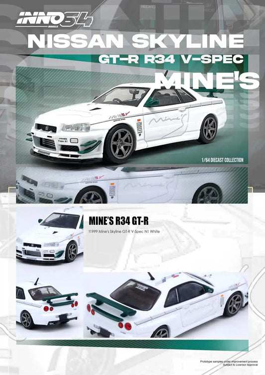 INNO64 - Nissan GT-R (R34) V-Spec N1 Tuned By “MINE’S” - Scala 1/64 IN64-R34VS-MINES