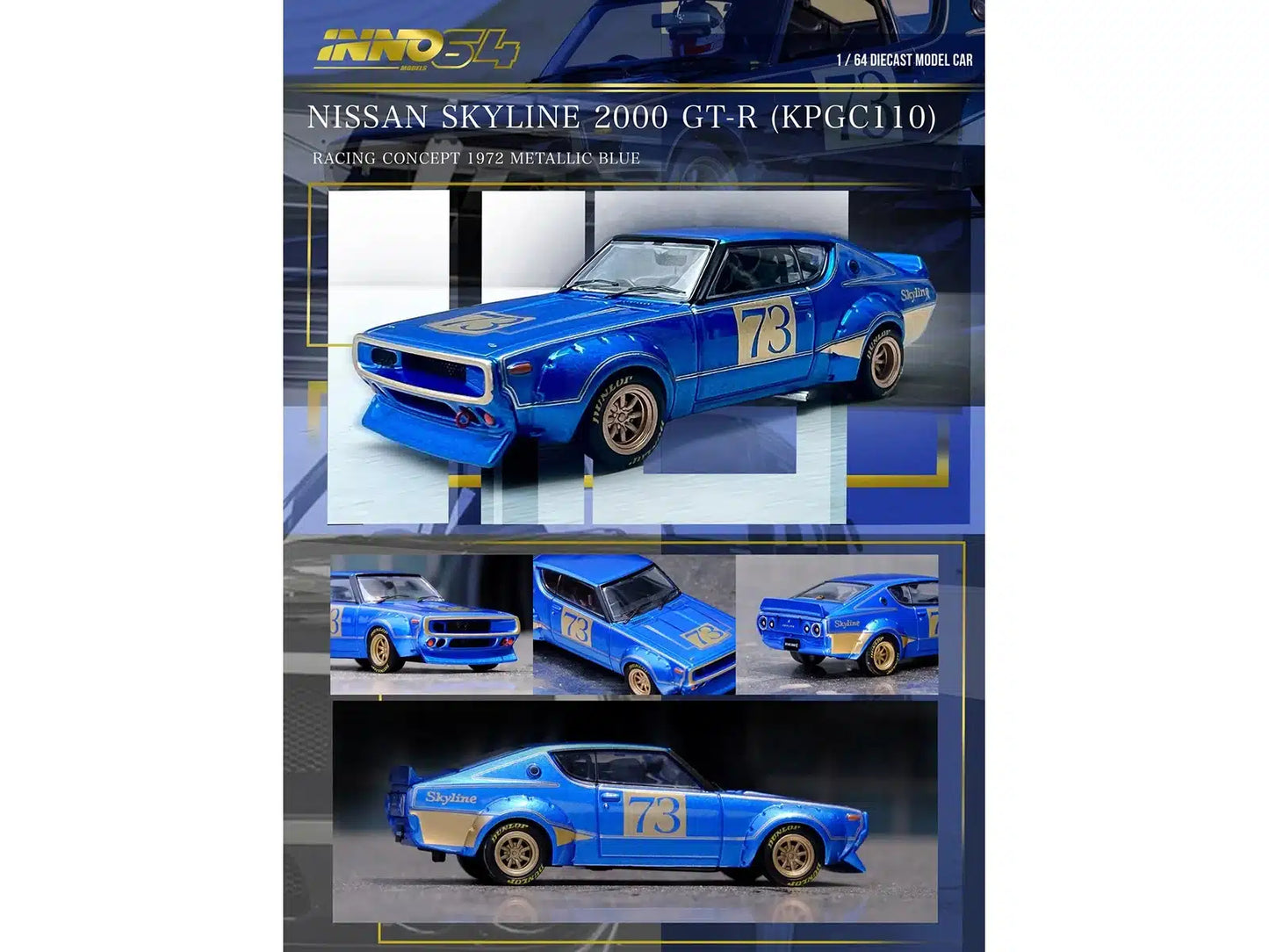 INNO64 - Nissan Skyline 2000 GT-R (KPGC110) Racing Concept 1972 Blue - Scale 1/64 IN64-KPGC110RC-BLU