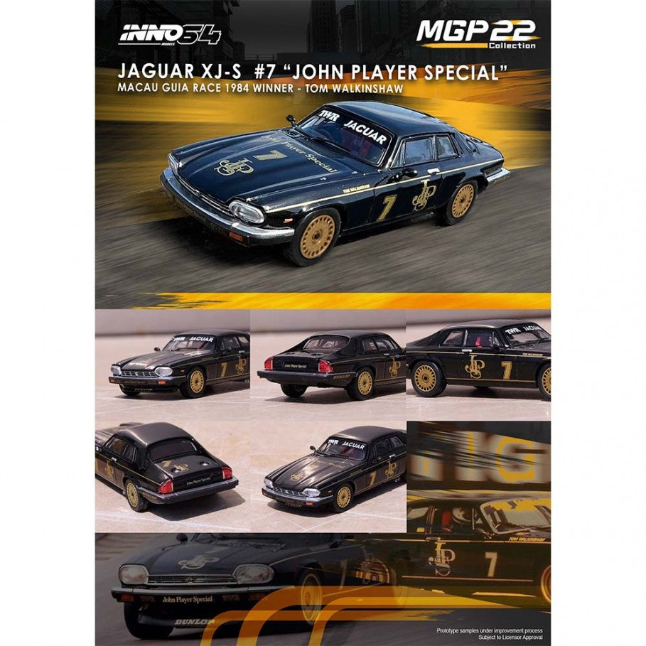 INNO64 - Jaguar XJ-S #7 `John Player Special` Macau Guia Race 1984 Winner - Scala 1/64 IN64-XJS-MGP22JPS