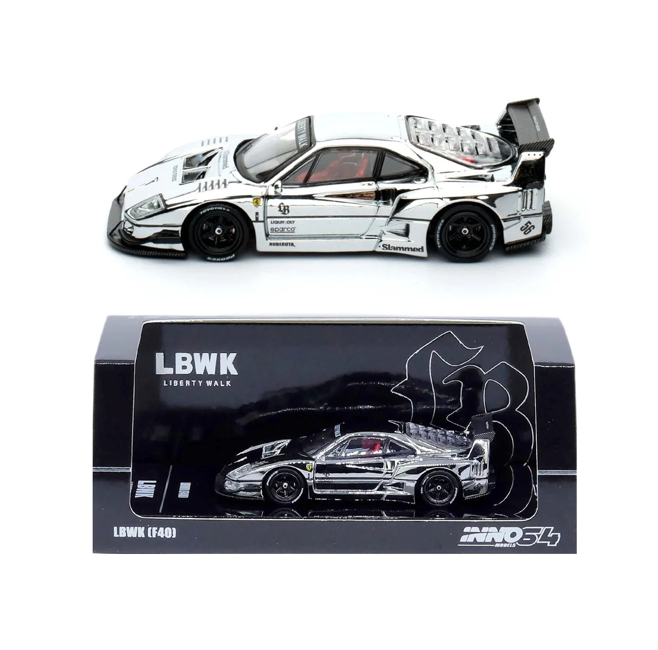 INNO64 - LBWK Ferrari F40 Chrome Silver - Scale 1/64 IN64-LBWKF40