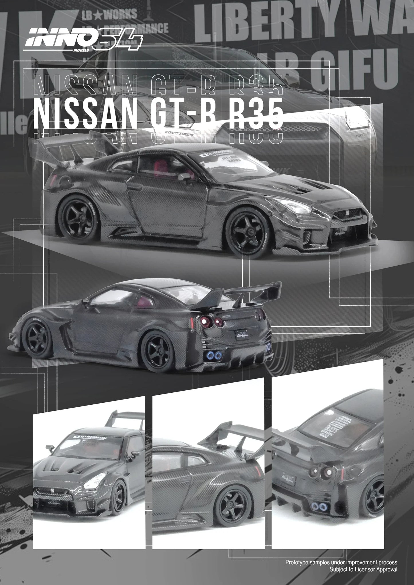 INNO64 - Skyline GTR R35 LBWK Super Silhouette 35GT-RR Full Carbon - Scale 1/64 IN64-LBWKR35-FC