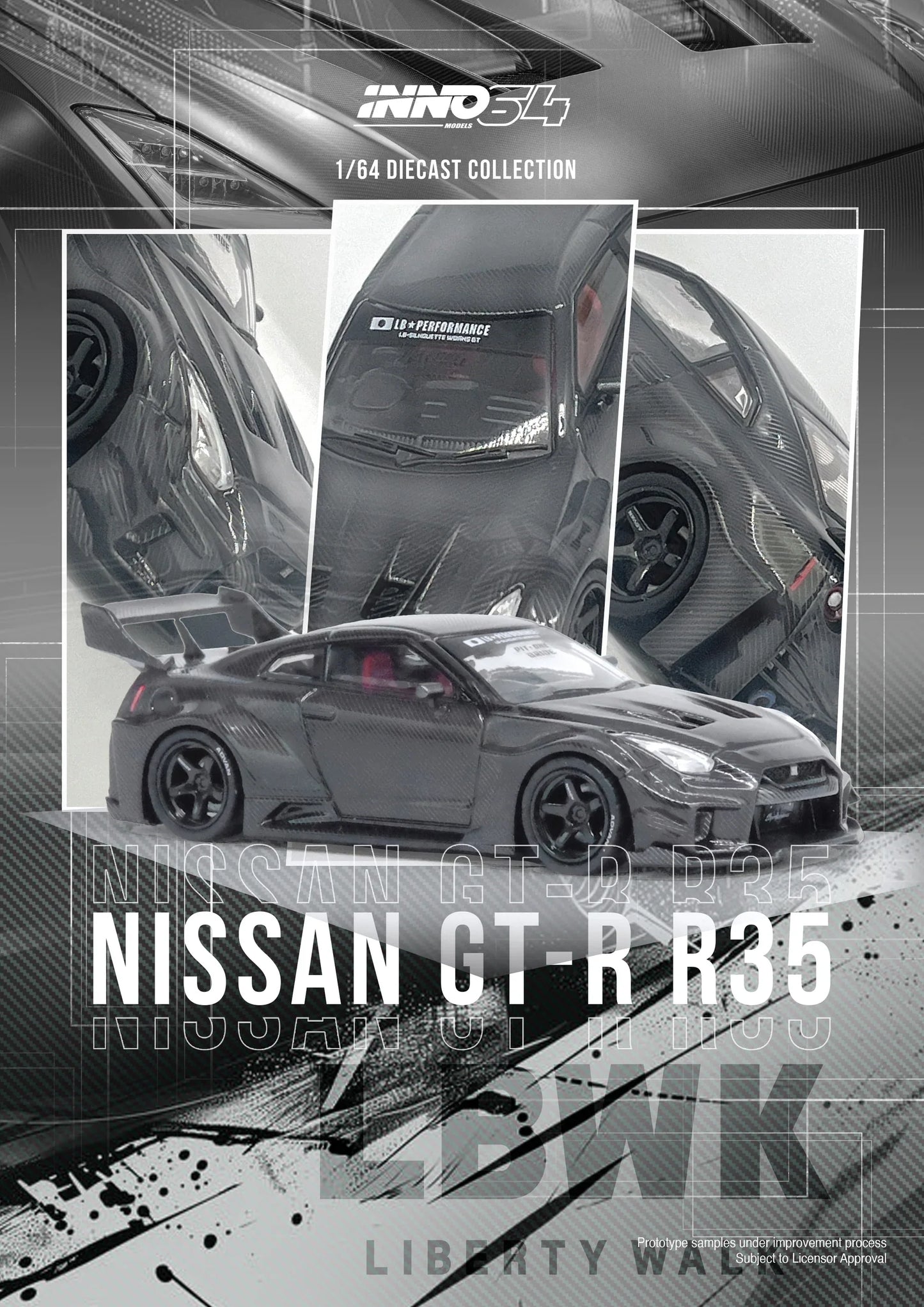 INNO64 - Skyline GTR R35 LBWK Super Silhouette 35GT-RR Full Carbon - Scale 1/64 IN64-LBWKR35-FC