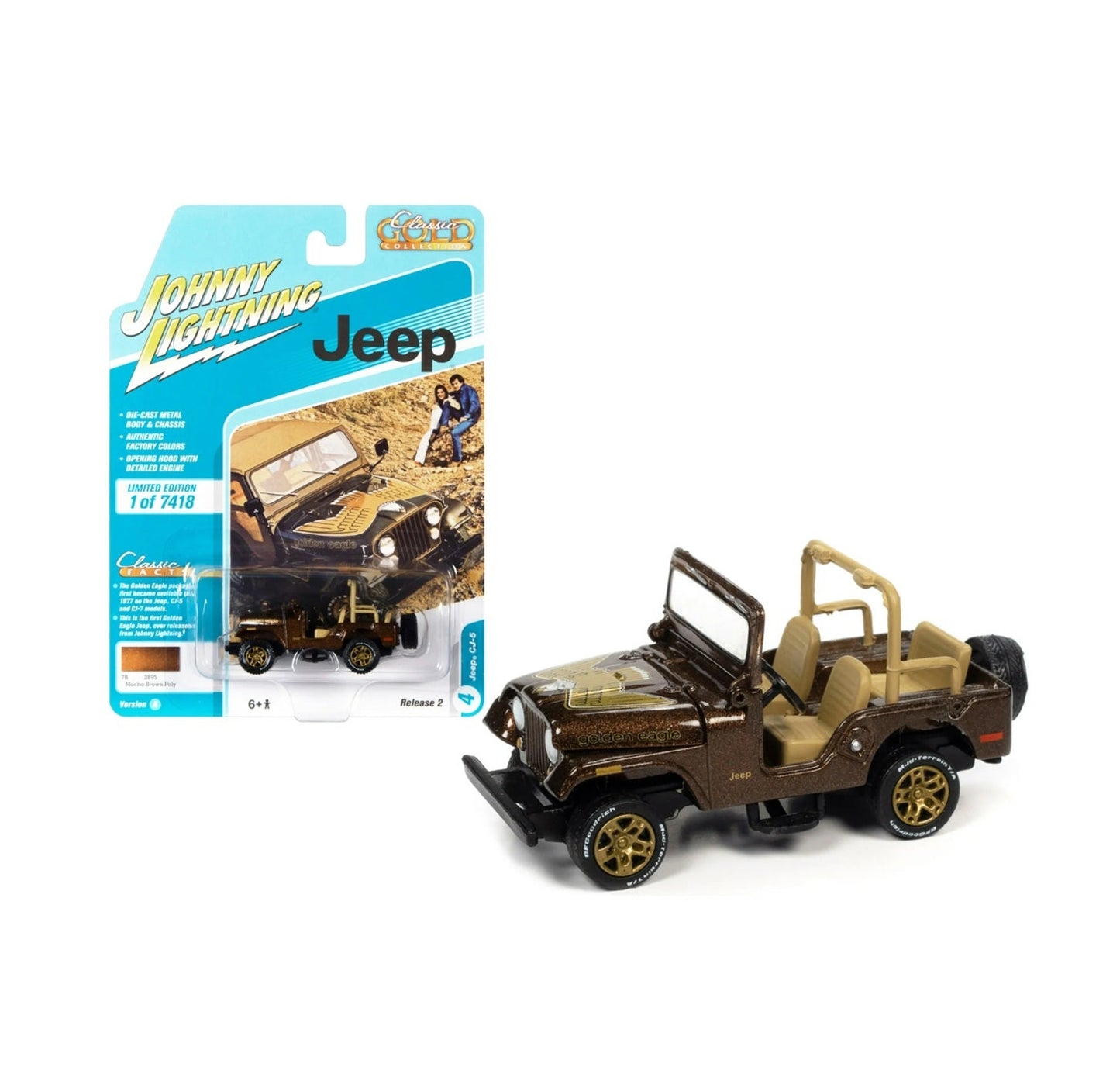Johnny Lightning - Jeep CJ-5 Golden Eagle Mocha Brown Poly Met. - Scale 1/64