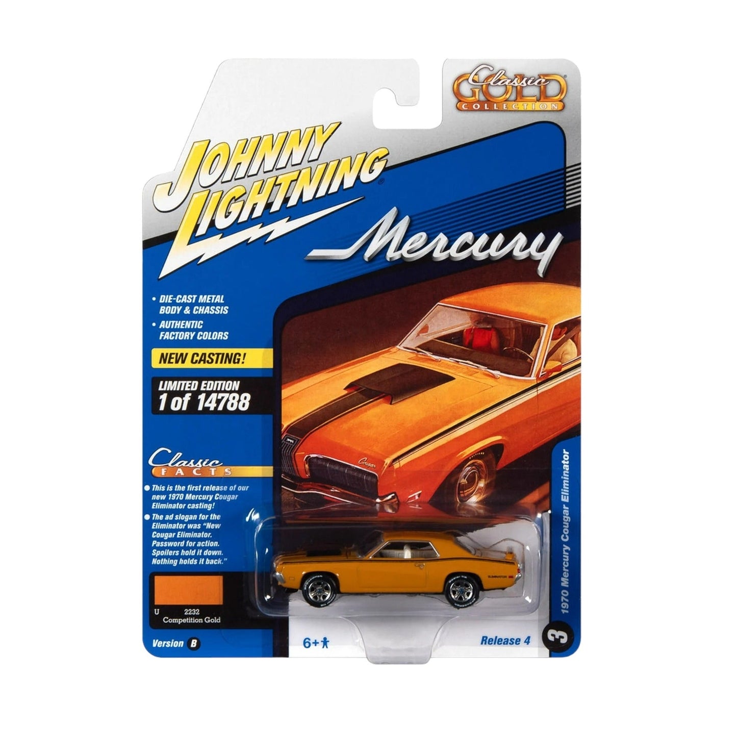 Johnny Lightning - 1970 Mercury Cougar Eliminator Competition Gold "Classic Gold Collection" - Scale 1/64