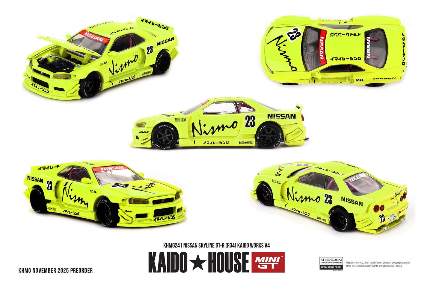 [PRE-ORDER] - Mini GT - Nissan Skyline GT-R (R34) Kaido Works V4 1999 - Kaido House - Scale 1/64 KHMG241