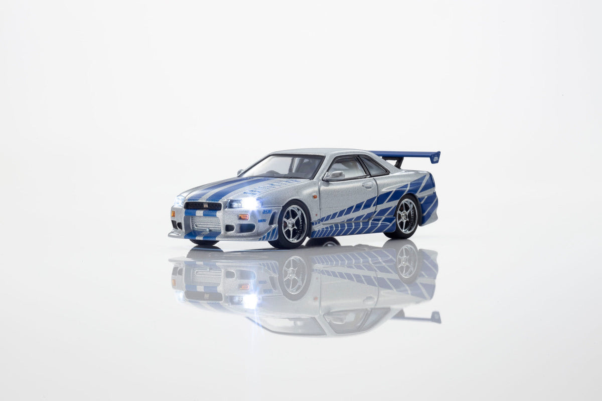 [PRE-ORDER] Kyosho - Nissan Skyline R34 GT-R ( R34 ) Fast & Furious Brian O'Conner with Led MOTN Base Compatible - Scale 1-64 07134LFFA
