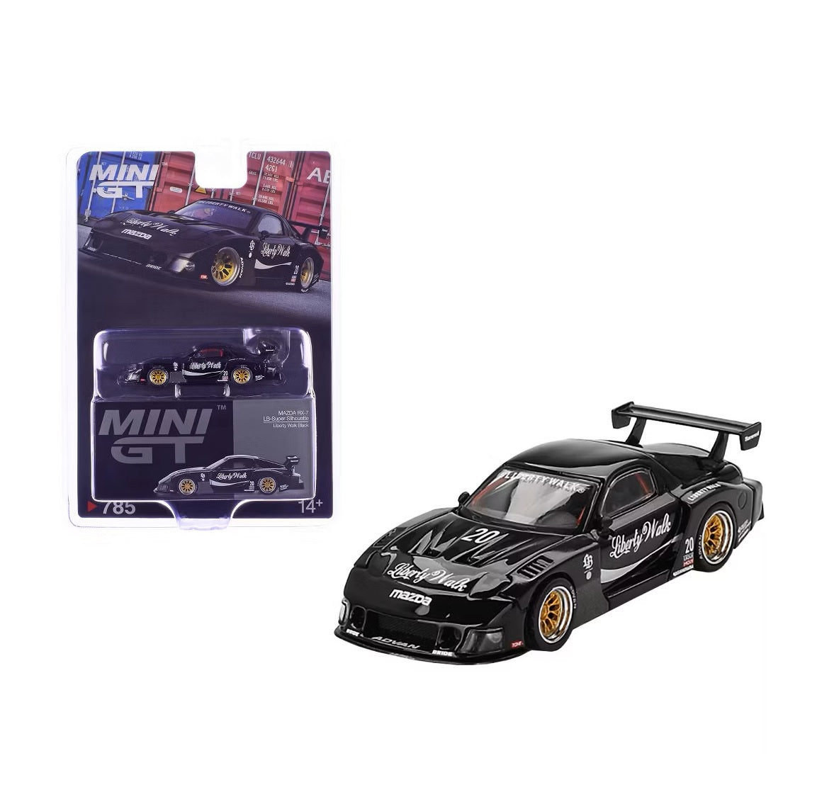 Mini GT - MAZDA RX-7 LB-Super Silhouette Liberty Walk Black - Scala 1/64 MGT00785-BL Blister Packaging