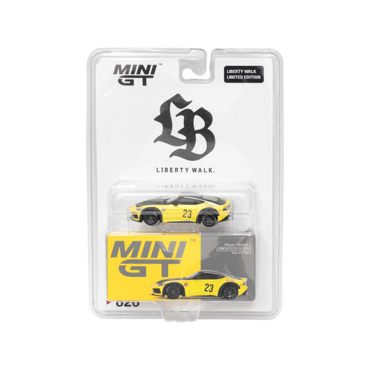 Mini GT LBWK Exclusives - Nissan Z LB★NATION WORKS Ikazuchi Yellow - Scale 1/64 MGT00976-LB Blister Packaging Liberty Walk
