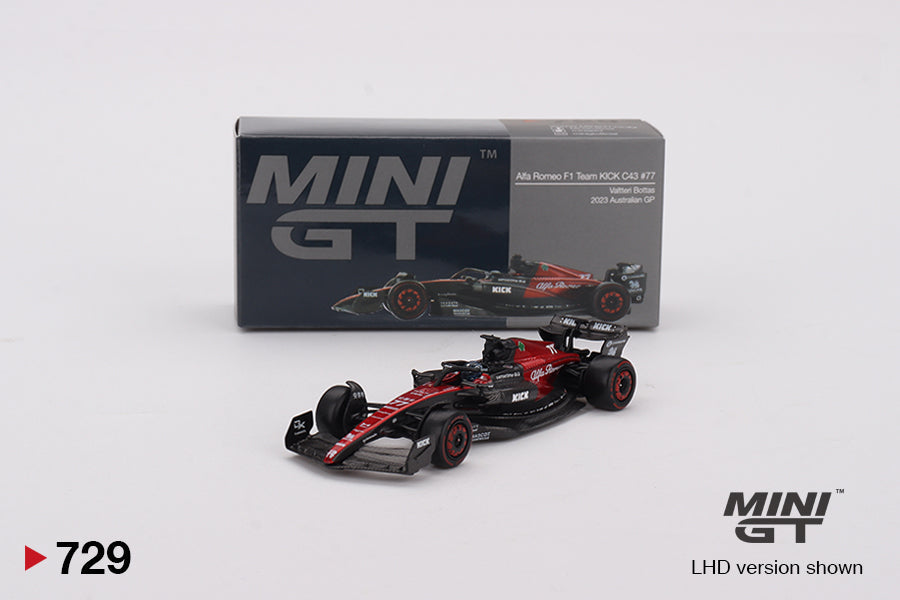 Mini GT - Alfa Romeo C43 #77 Valtteri Bottas 2023 F1 2023 Australian GP - Scala 1/64 MGT00729-MJ Blister Packaging