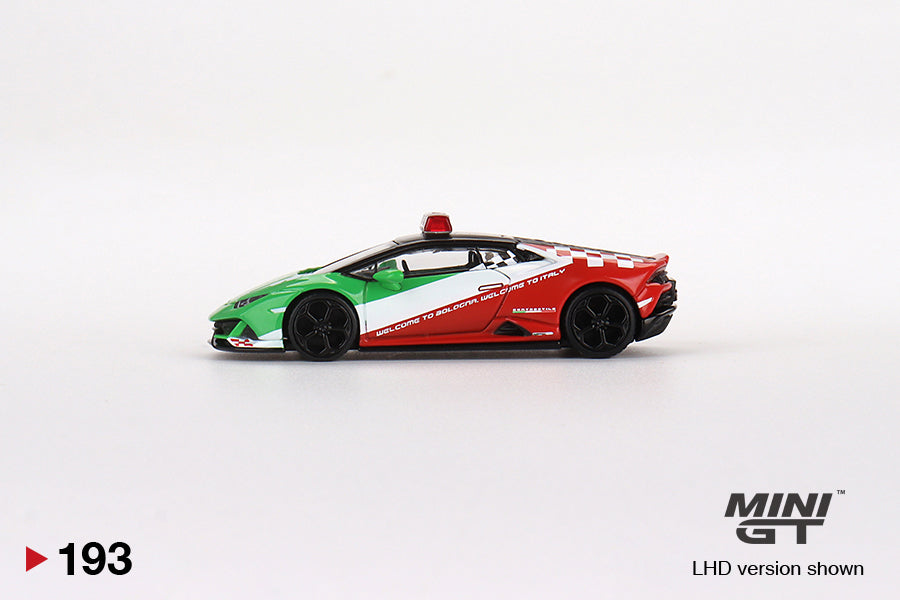 Mini GT - Lamborghini Huracán EVO Bologna Airport 2020 Follow-Me Car - Scala 1/64  MGT00193
