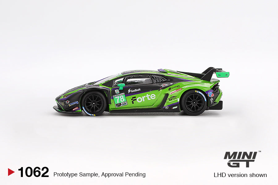 [PRE-ORDER] Mini Gt - Lamborghini Huracán GT3 EVO2 #78 Forte Racing 2024 IMSA Daytona 24 Hrs - Scale 1/64 MGT01062-L