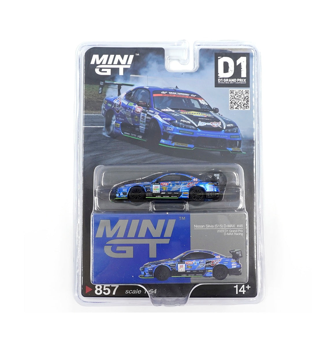 Mini GT - Nissan Silvia S15 D-MAX #46 D-MAX Racing 2023 D1 Grand Prix D1 - Scale 1/64 MGT00857-BL Blister Packaging