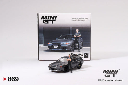 Mini GT - Nissan Skyline GT-R (R32) Gunmetal with Matsuda Figure Tsugio Matsuda Collection - Scala 1/64 MGT00869-R