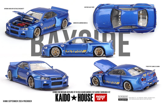Mini GT - Nissan Skyline GT-R (R34) Kaido Works (V2 Aero) SHINJUKU V2 - KAIDO HOUSE - Scale 1/64 KHMG158