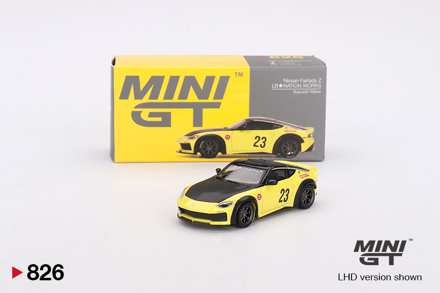 Mini GT - Nissan Z LB★NATION WORKS Ikazuchi Yellow LDH - Scale 1/64 MGT00826-L