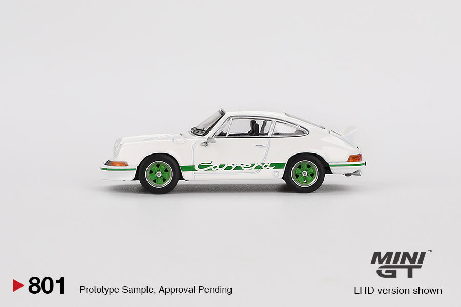 MINI GT Porsche 911 Carrera RS 2.7 Grand Prix White with Green Livery - Mini GT - Scala 1/64 MGT00801-R RHD