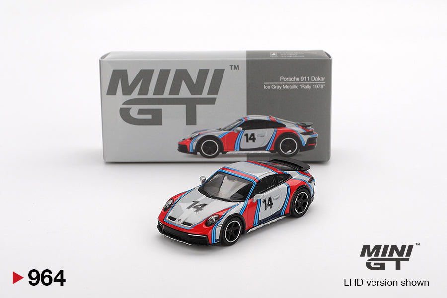 Mini GT - Porsche 911 Dakar Ice Gray Metallic "Rally 1978" - Scale 1/64 MGT00964-BL Blister Packaging