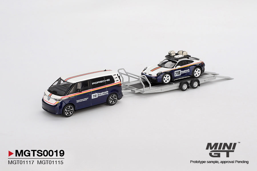 [PRE-ORDER] - Mini GT - Porsche 911 Dakar #718 / Volkswagen ID. Buzz Porsche Centrum Gelderland Roughroads Set - 1/64 Scale MGTS0019