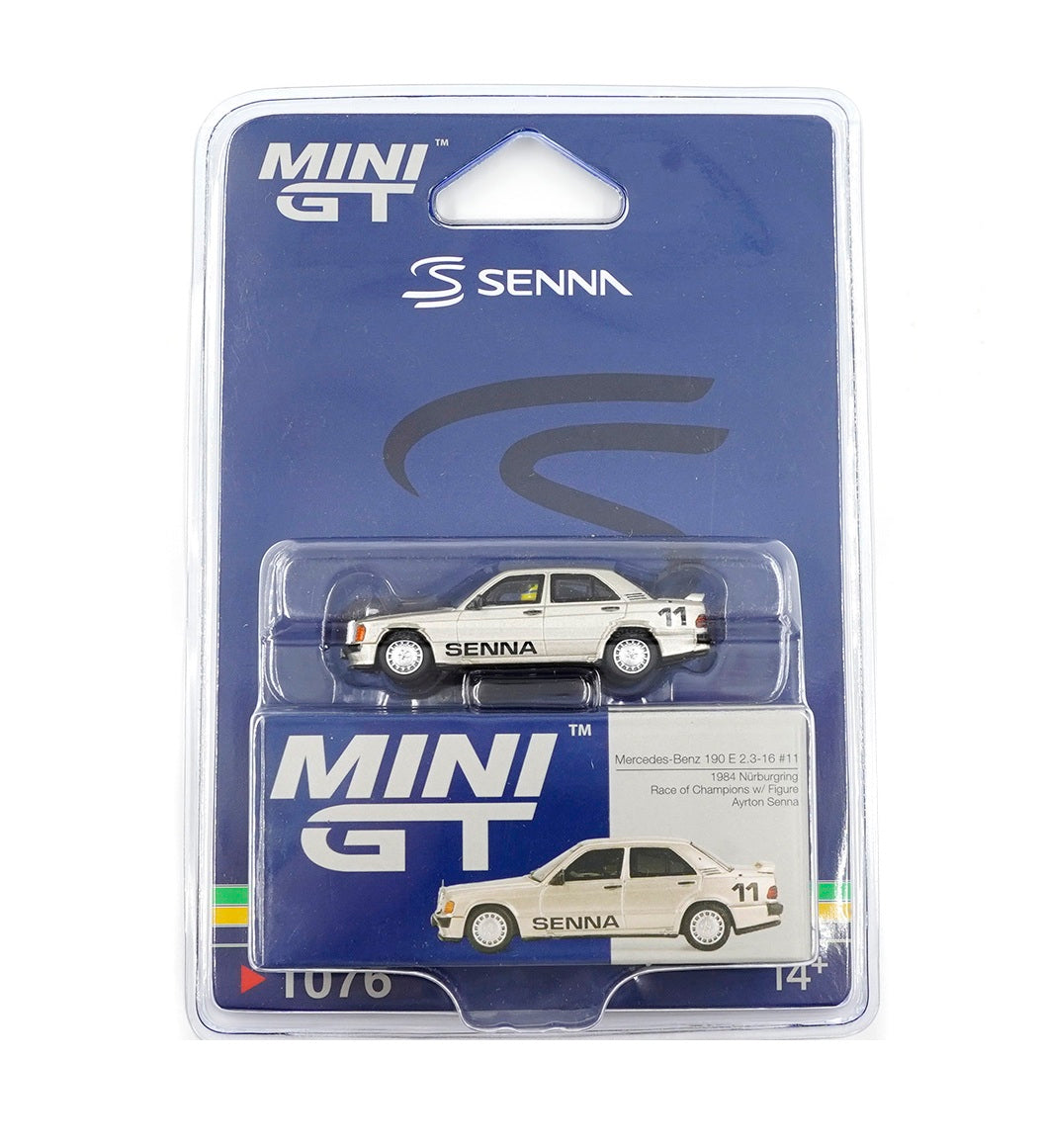Mercedes-Benz 190 E 2.3-16 n° 11 Ayrton Senna CouRSe des Champions du Nürburgring 1984 avec figurine - Mini GT - Échelle 1/64 MGT01076-BL Emballage blister