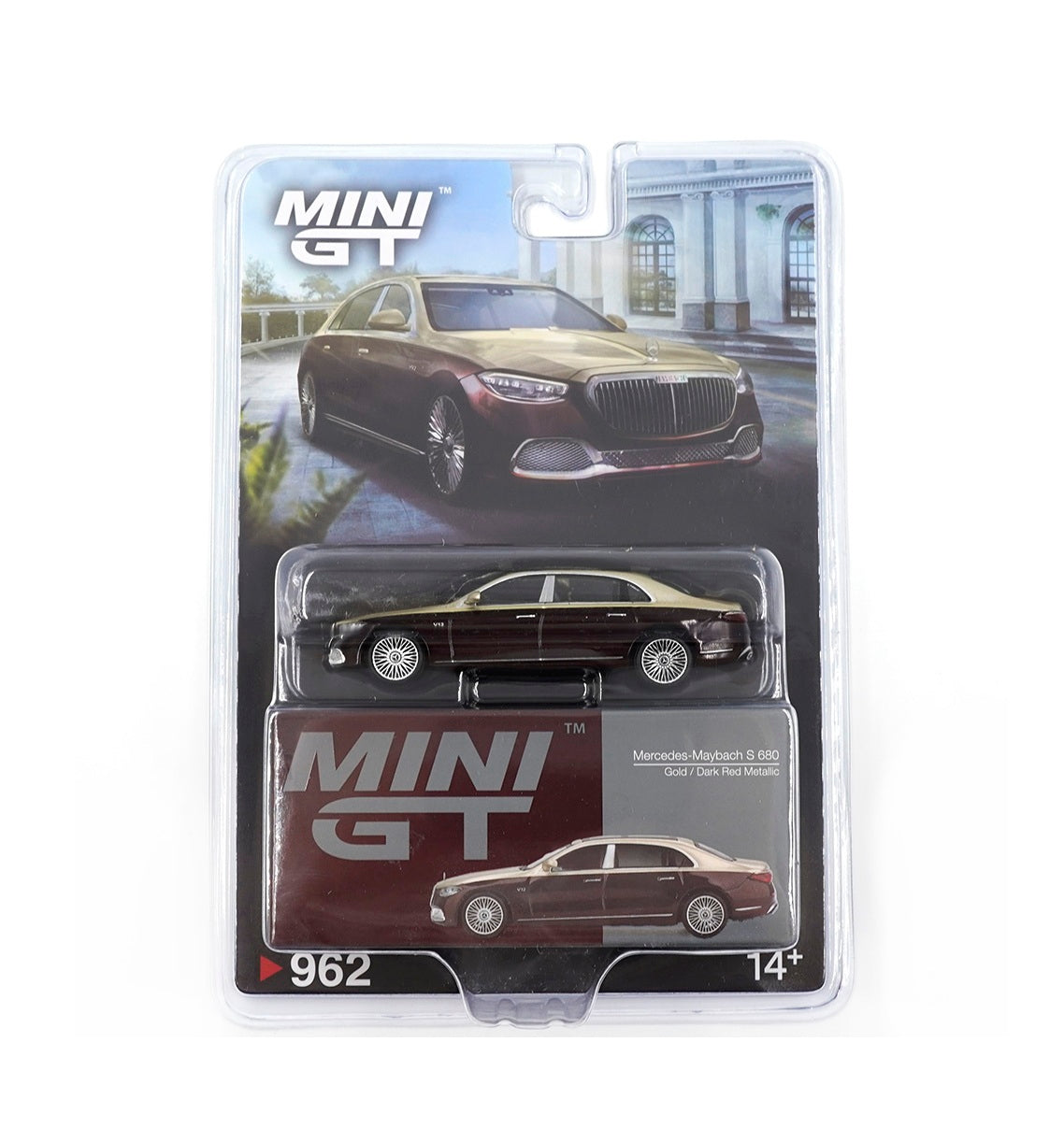 Mini GT - Mercedes-Maybach S 680 Gold / Dark Red Metallic LHD - Scale 1/64 MGT00962-BL Blister Packaging