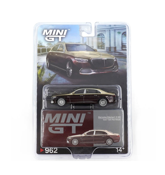 Mini GT - Mercedes-Maybach S 680 Gold / Dark Red Metallic LHD - Scale 1/64 MGT00962-BL Blister Packaging